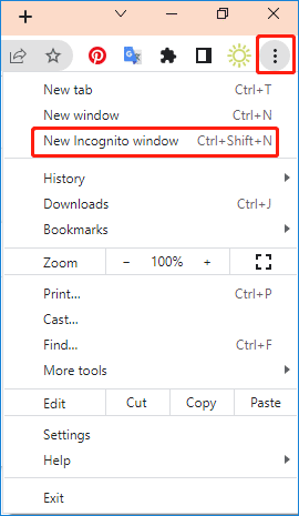 click New Incognito window
