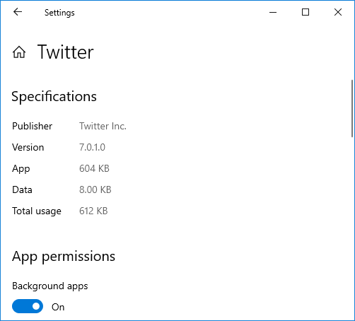 specifications of Twitter app