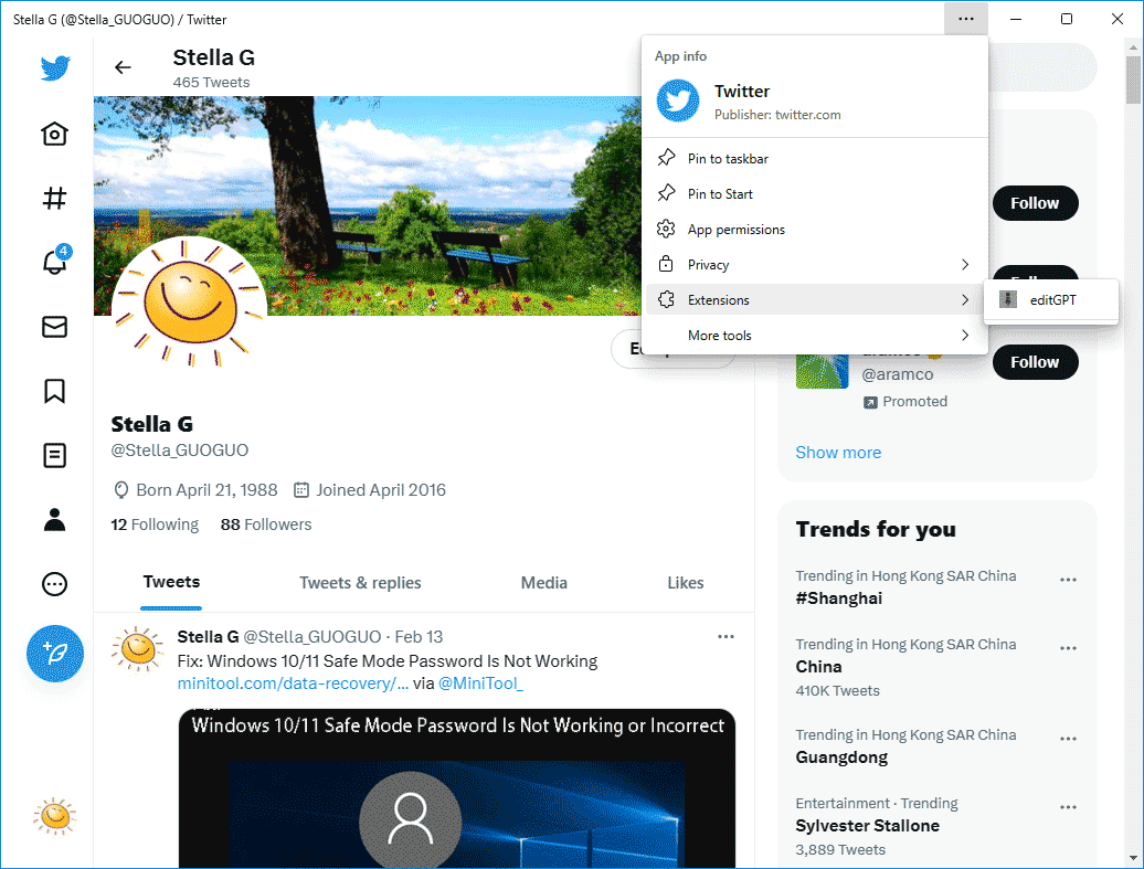 the Twitter app