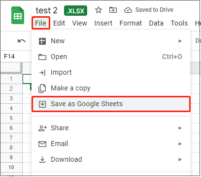 save a file as Google Sheets