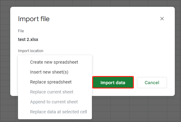 choose Import data