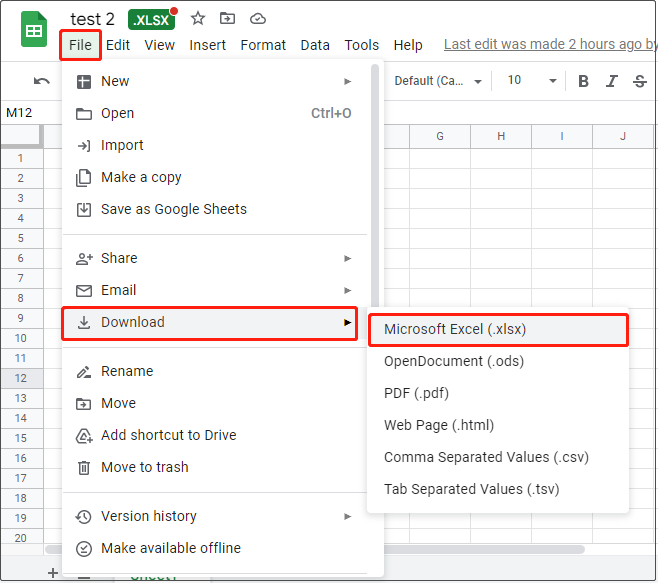 select Microsoft Excel (.xlsx)