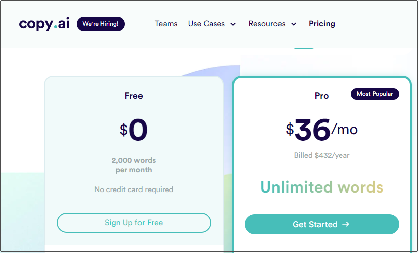 show the price of copy AI