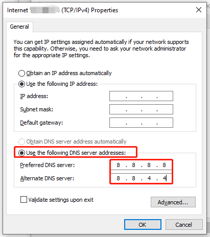 type the server addresses