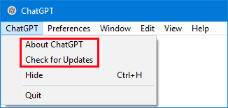 about ChatGPT and check for updates