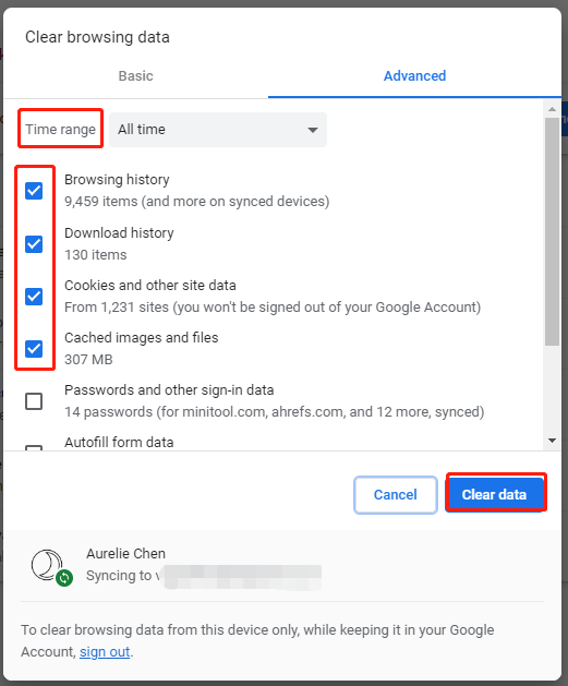 clear data on Chrome