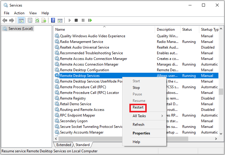 restart Remote Desktop Services