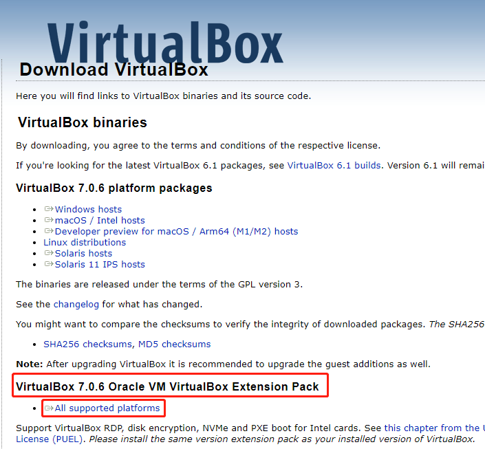 download VirtualBox Extension Pack