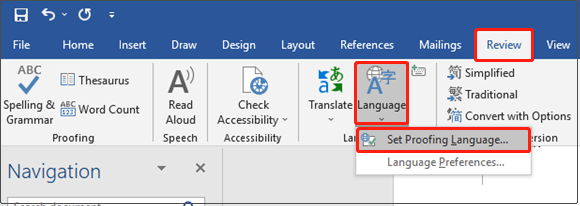 click Set Proofing Language