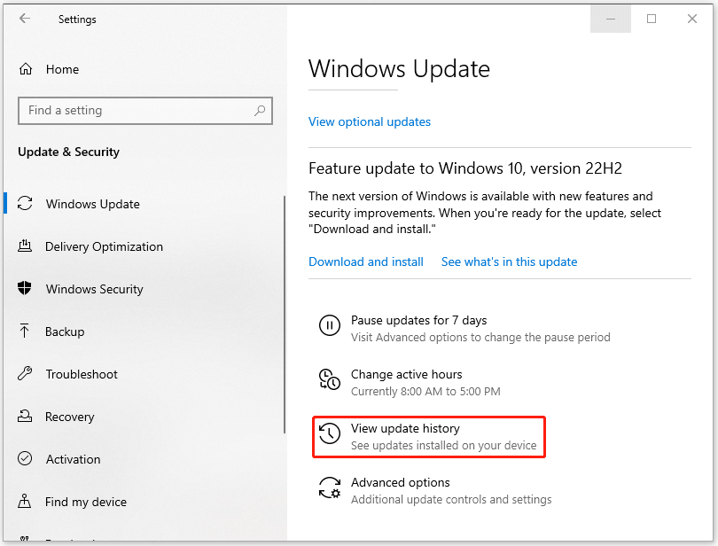 choose View update history