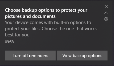 Windows 10 backup notification