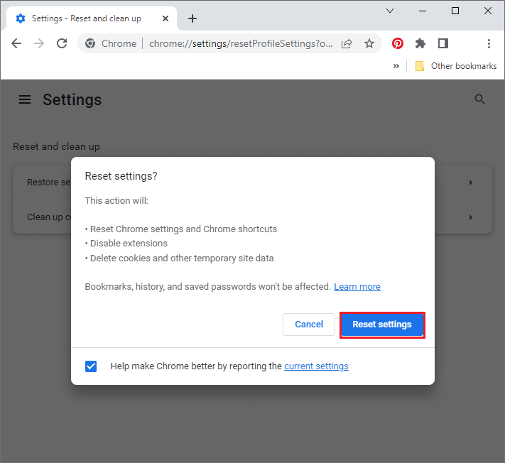 reset Google Chrome’s settings