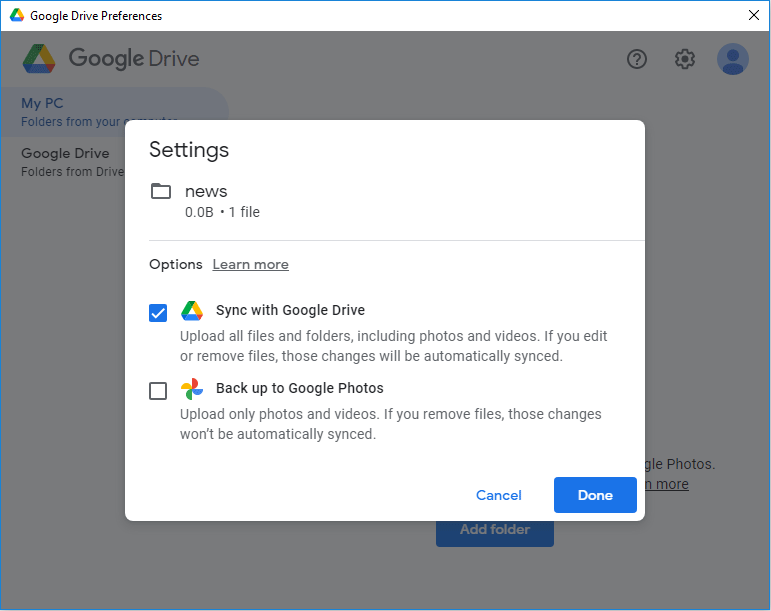 sync with Google Drive