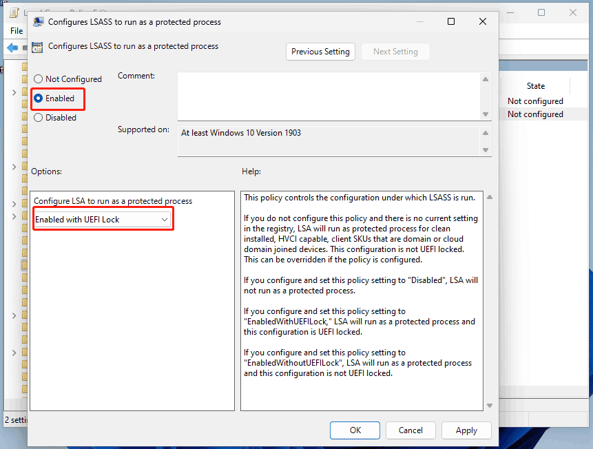 enable configure LSA to run as a protected process