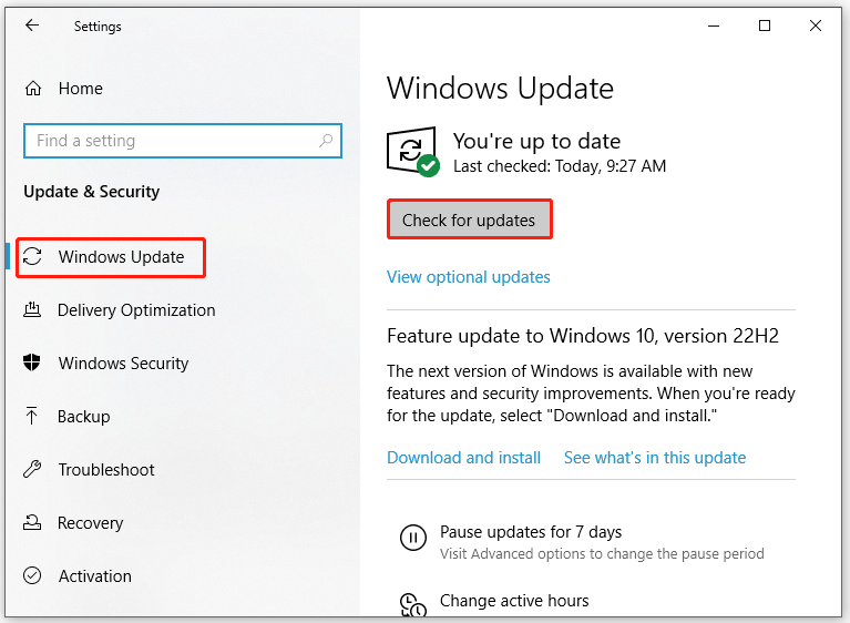 hit Check for updates