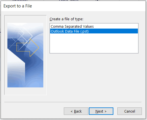 export to a pst file