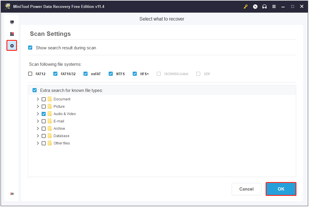 set up scan settings