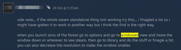 a user report from the Steam community