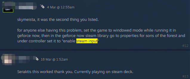 a user report from the Steam community