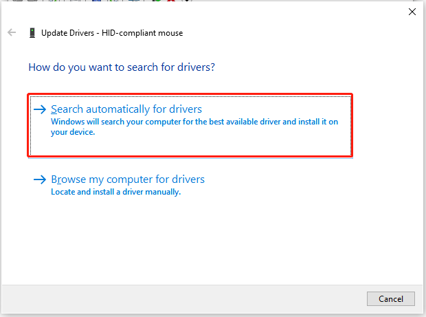 select Search automatically for drivers