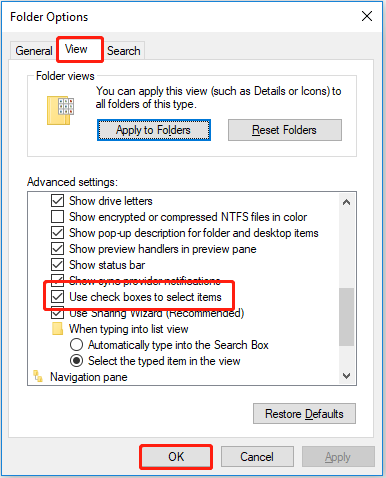 check Use check boxes to select items