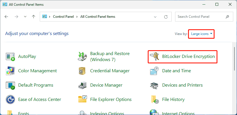 BitLocker in Control Panel