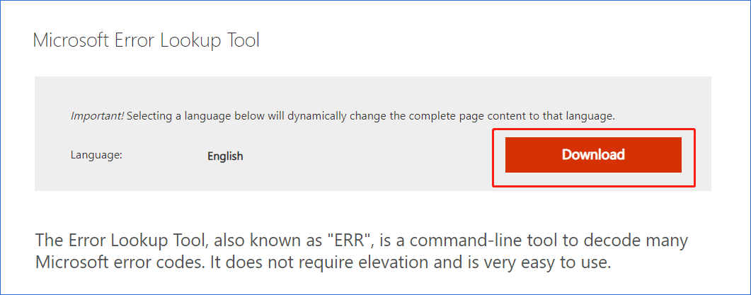 Microsoft Error Lookup Tool download for Windows 10
