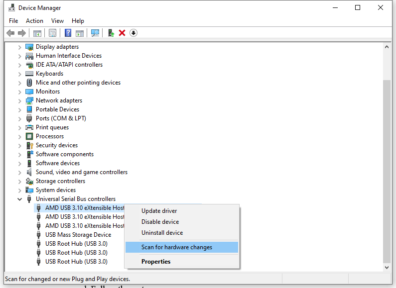 Scan for hardware changes 