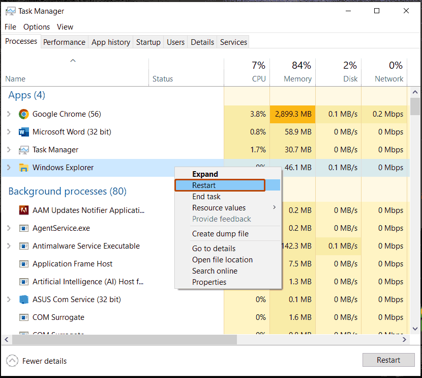 restart Windows Explorer