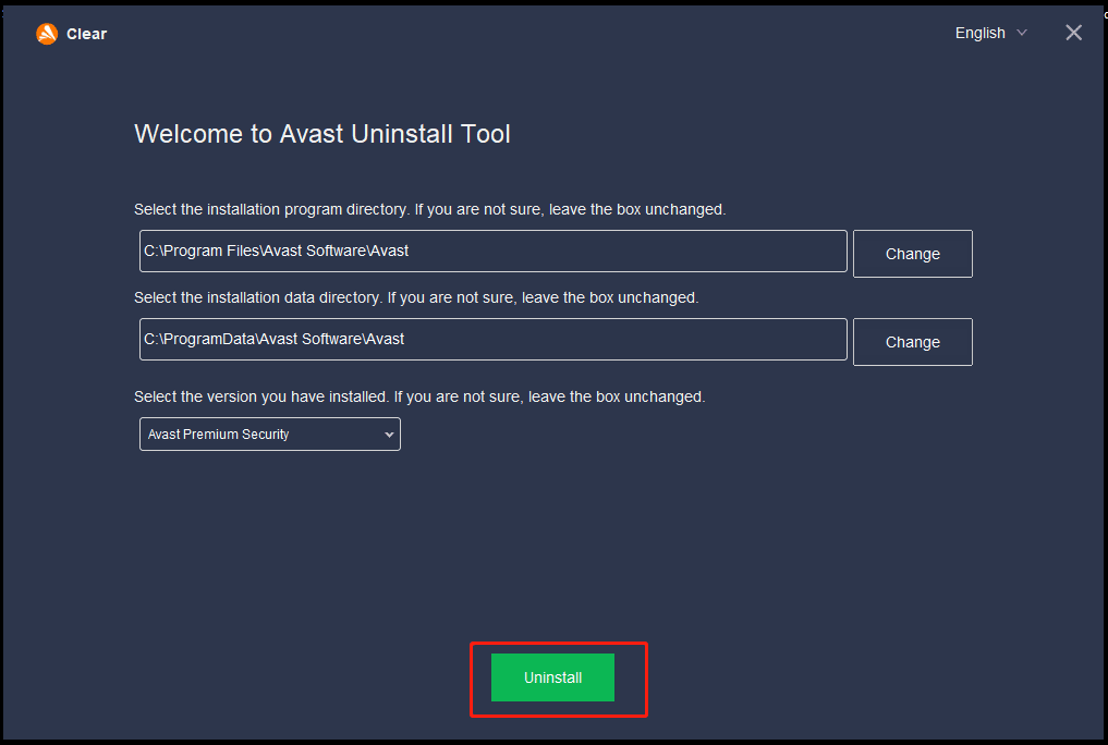 uninstall Avast via avastclear.exe