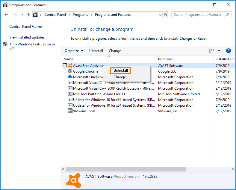 uninstall an app Windows
