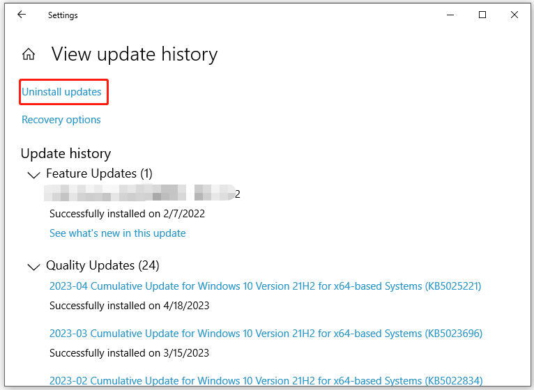 hit Uninstall updates