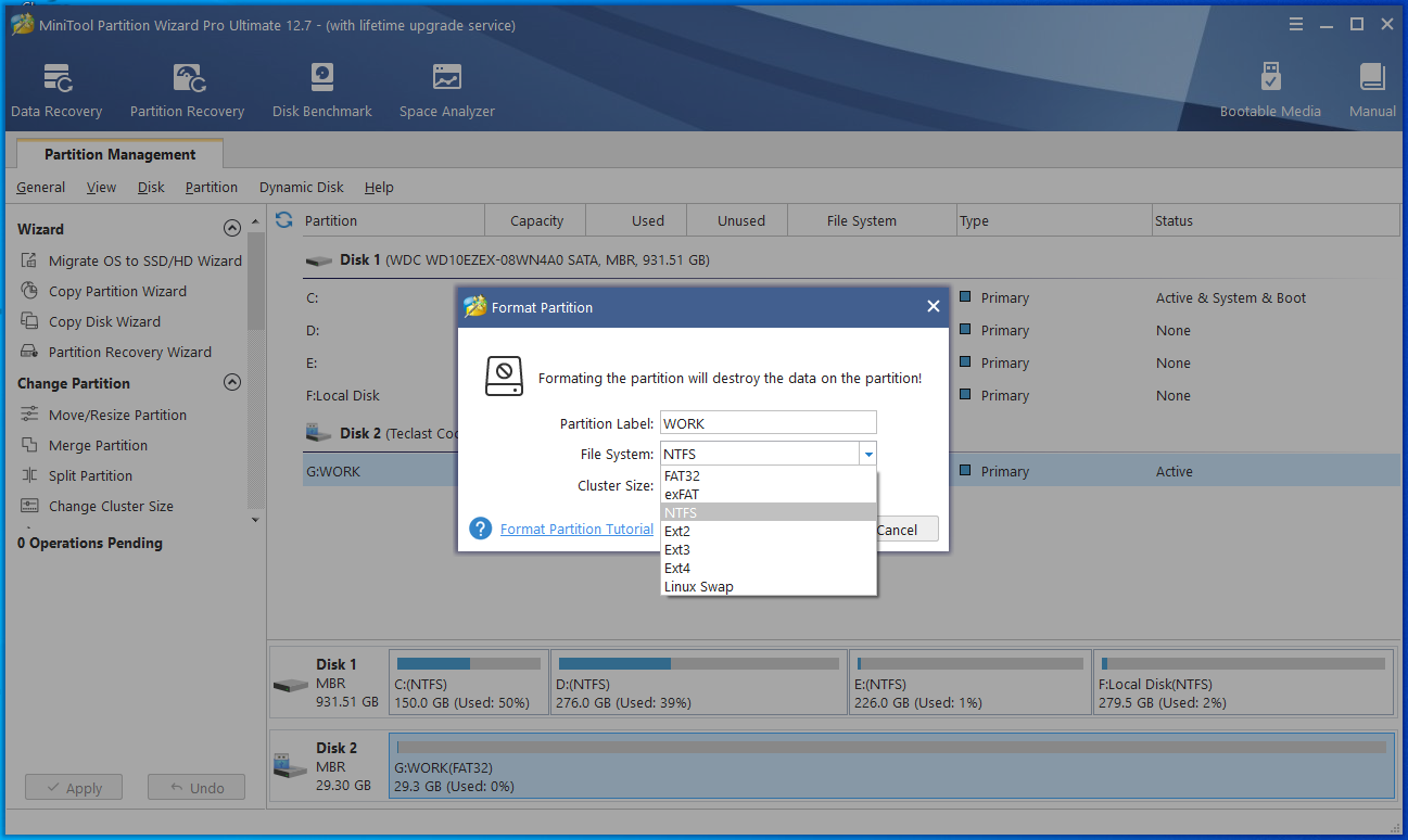choose a desired file system