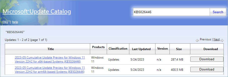 download KB5026446 from Microsoft Update Catalog