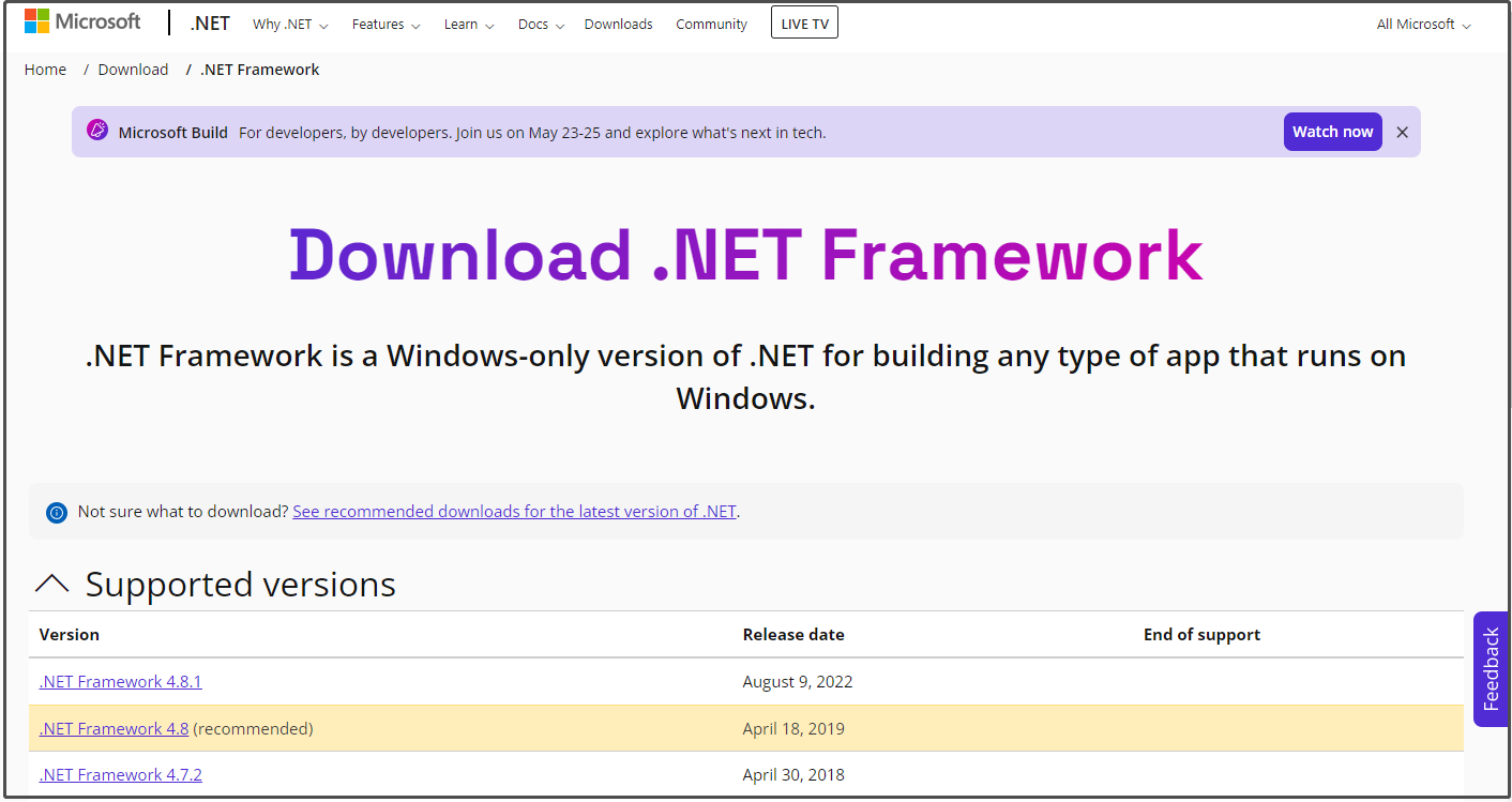 select the latest .NET Framework version 