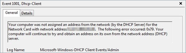 DHCP error 0x79