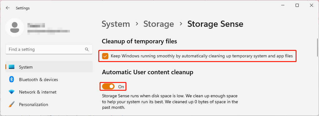 turn on automatic cleanup for Storage Sense