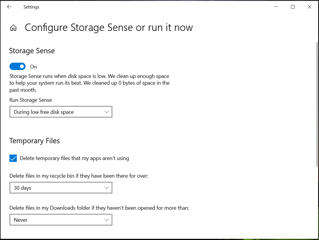 configure Storage Sense on Windows 10