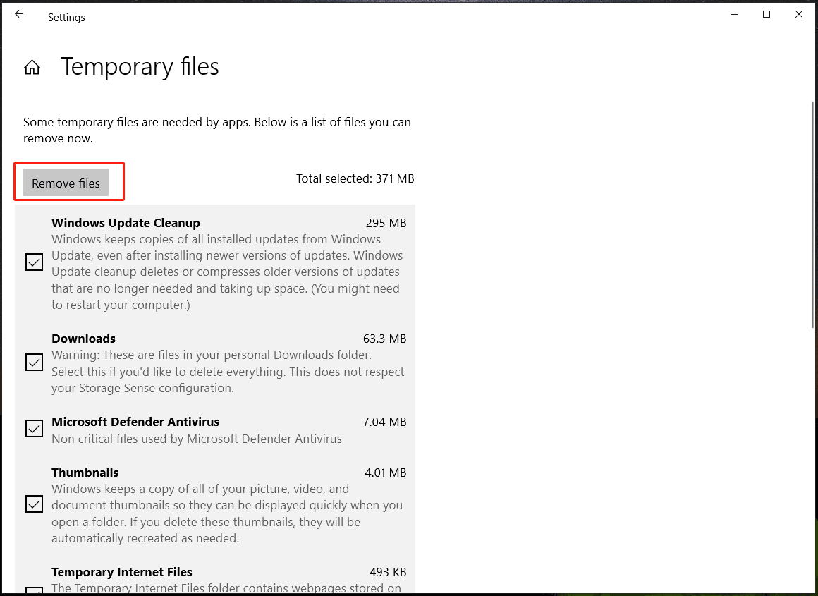 delete temporary files in storage sense