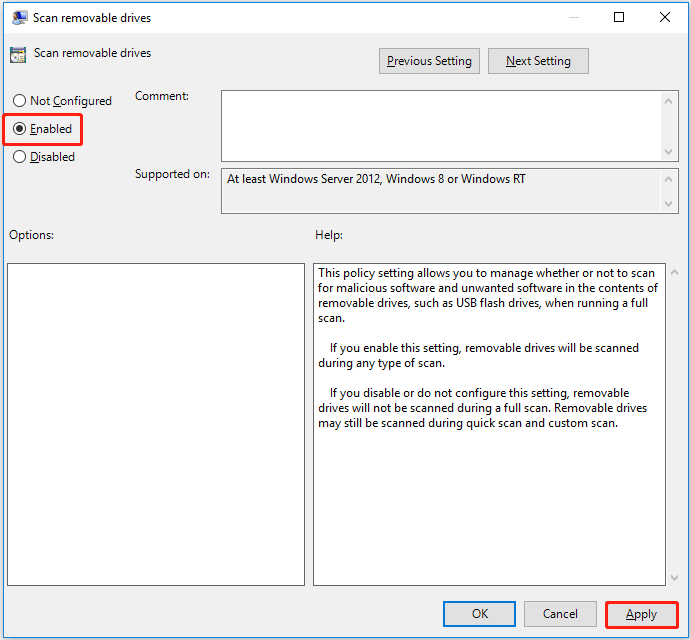 enable to scan removable drives