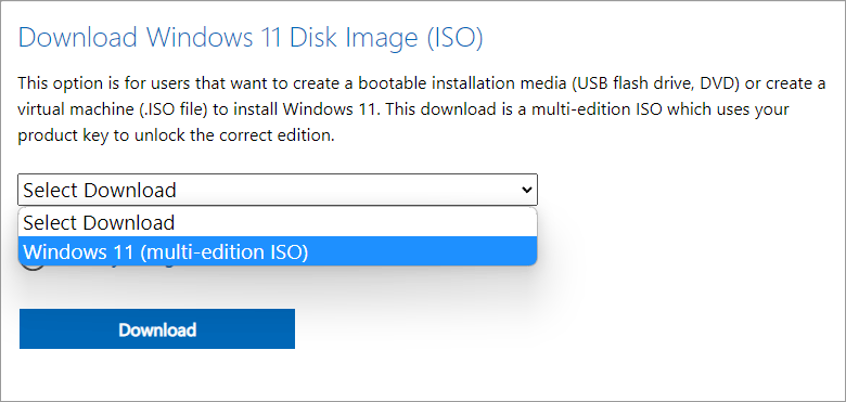 select Windows 11 to download