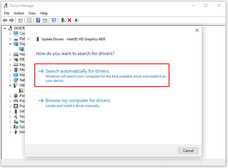 choose Search automatically for drivers