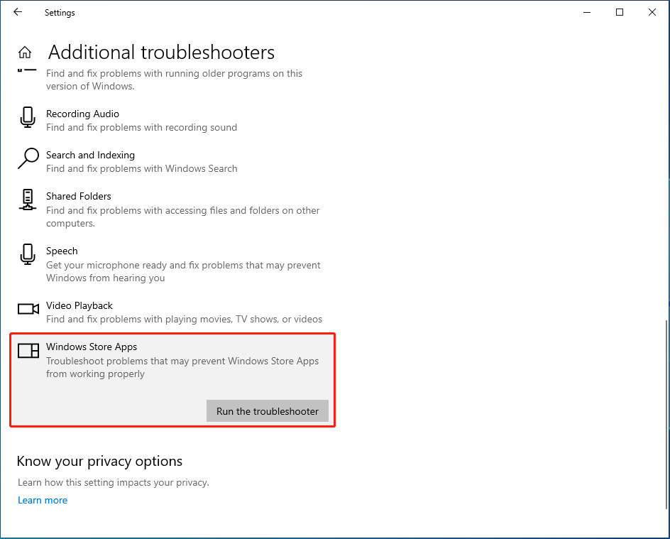 run the Windows Store Apps troubleshooter