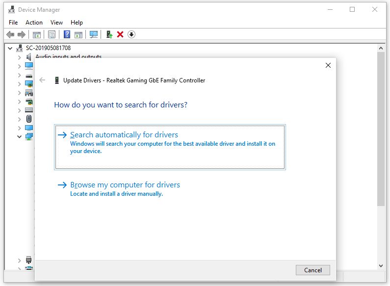 hit Search automatically for drivers