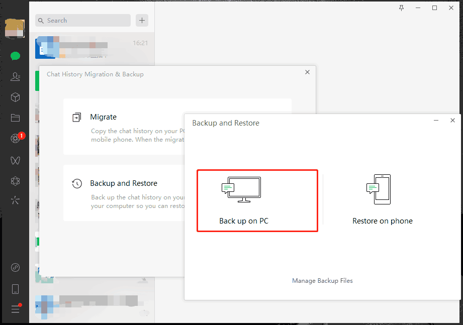 back up on PC WeChat