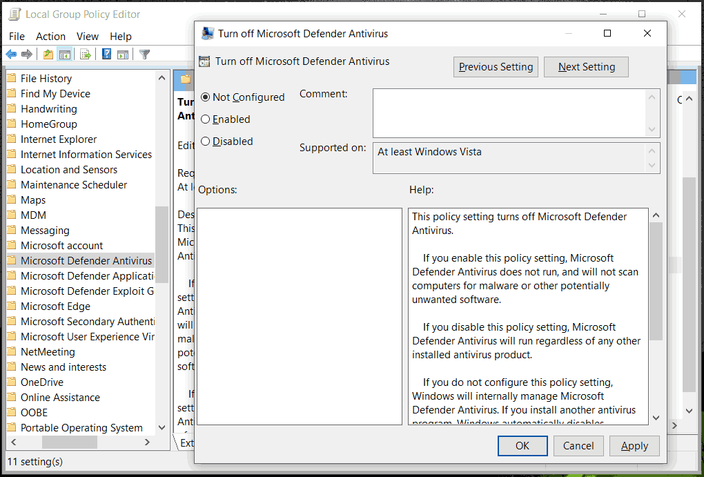 turn off Microsoft Defender Antivirus