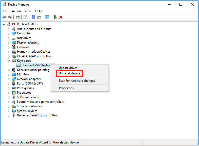 uninstall the keyboard driver