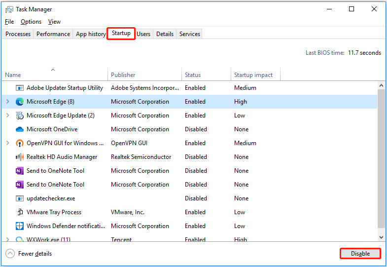 disable the startup program