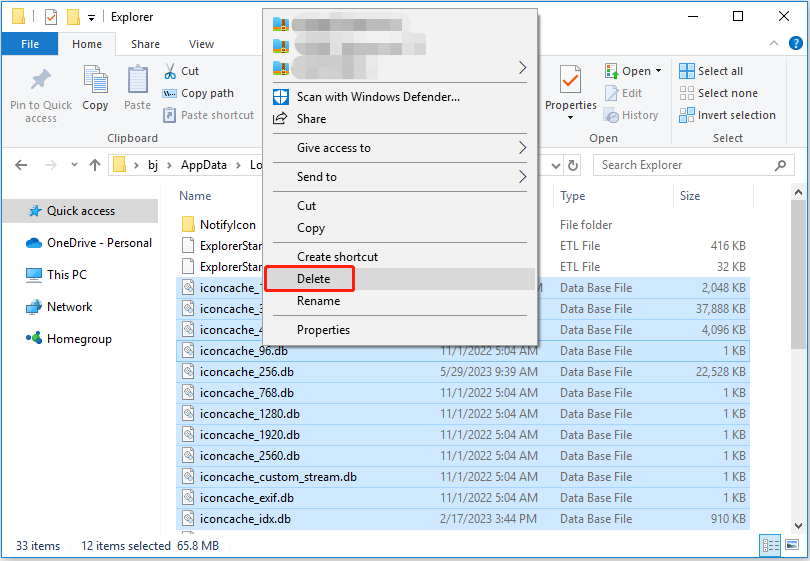 delete all the iconcache files