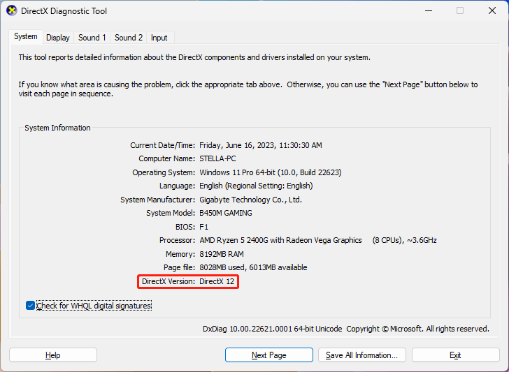 check DirectX version